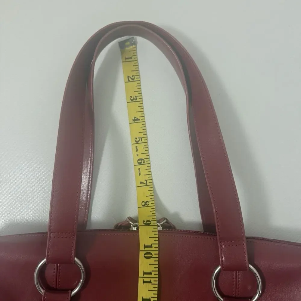 Franklin Covey Leather Bag Red multi Pockets Expandable Briefcase Laptop Office